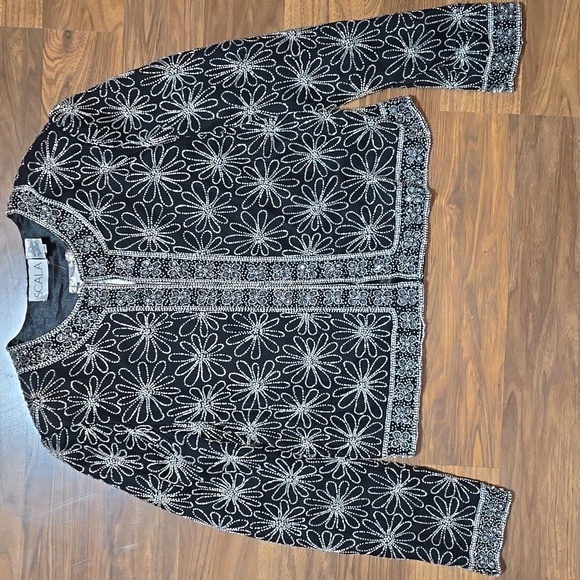 Scala Jackets & Blazers - Scala Black Beaded Floral Cropped Jacket